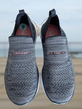 U.S. Polo Assn. Navy Knit Slip-On Sneakers | Size 6 | Lightweight Comfort